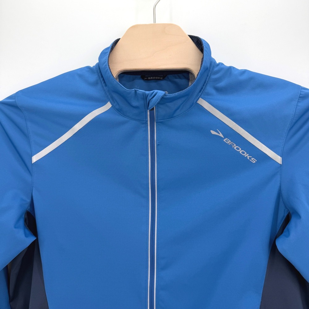 Brooks Canopy Running Jacket Mens Large Blue Shelter Technology Reflective Zip - Picture 2 of 12